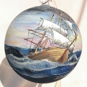 lampion żaroodporny ze statkiem ręcznie malowanym